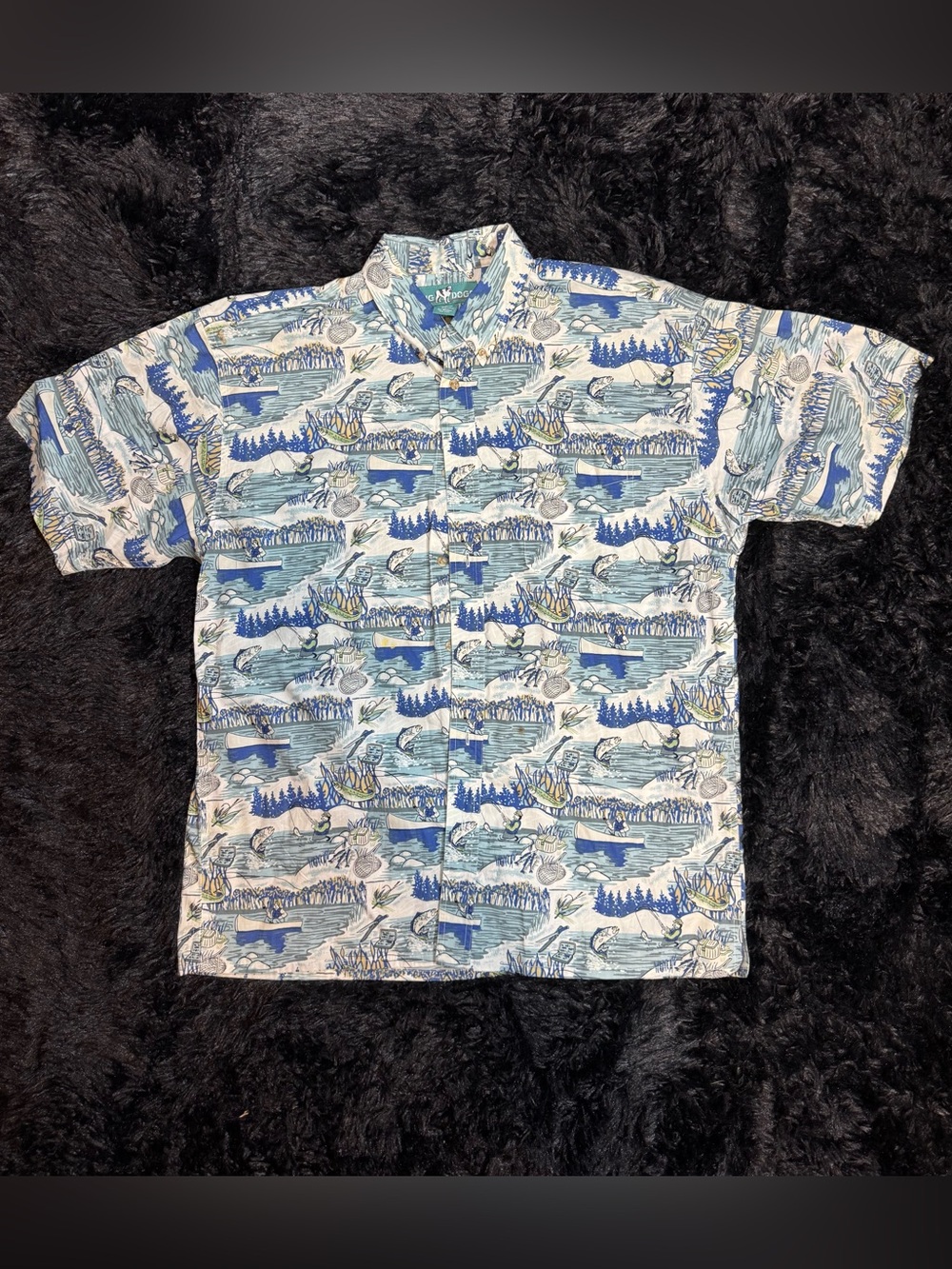 Vintage Big Dogs Hawaiian Fishing Button Up Shirt